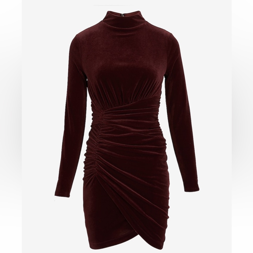 Velvet body contour mock neck ruched mini dress , size medium, new with tags